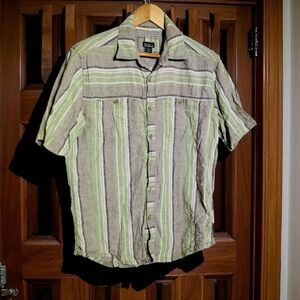 Royal Robbins Men's Sz L Green and Gray Striped Shirt
